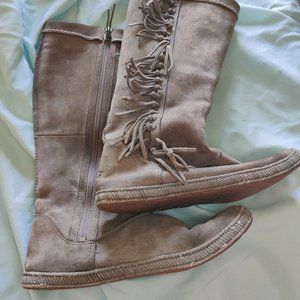 UGG Mammoth Suede Leather Tall Fringe Boot with Side Zipper